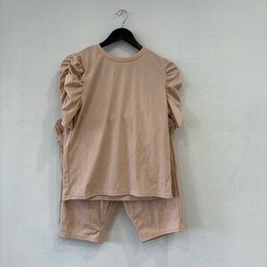 Ruffled Sleeve Beige Top and Shorts Set